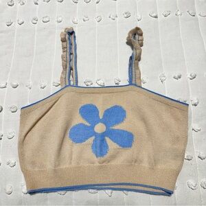 Knit ruffle strap crop top